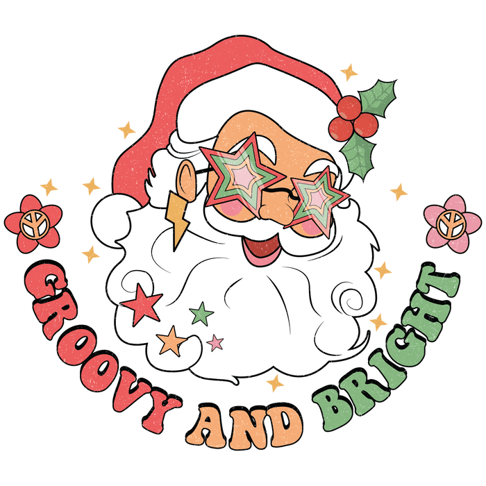 Groovy And Bright Santa Christmas Design - DTF Ready To Press