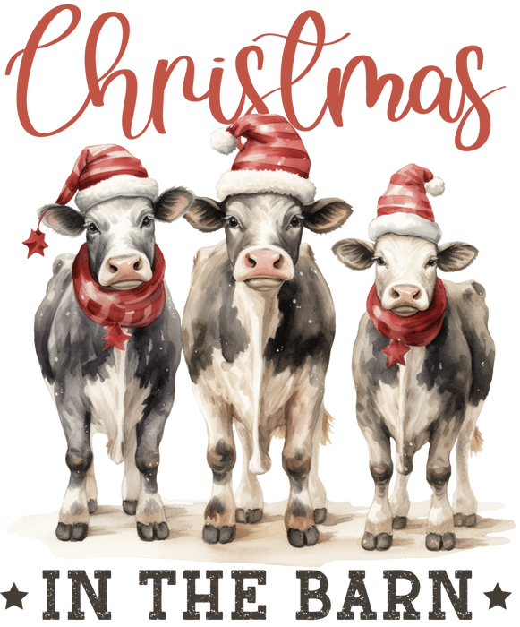 In The Barn Christmas Cow Design - DTF Ready To Press