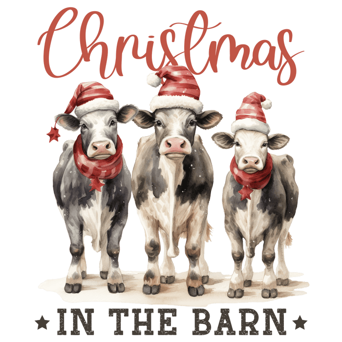 In The Barn Christmas Cow Design - DTF Ready To Press