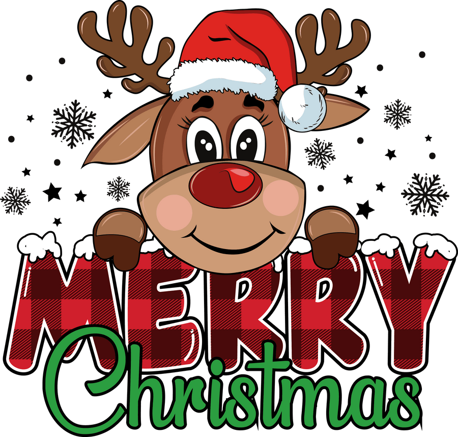 Cute Reindeer Merry Christmas Design - DTF Ready To Press