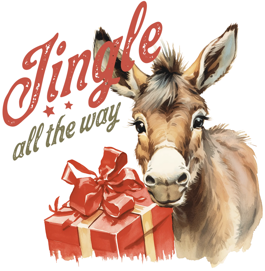 Jingle All The Way Christmas Donkey Design - DTF Ready To Press