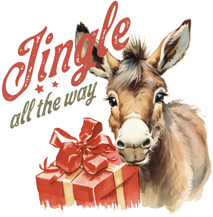 Jingle All The Way Christmas Donkey Design - DTF Ready To Press