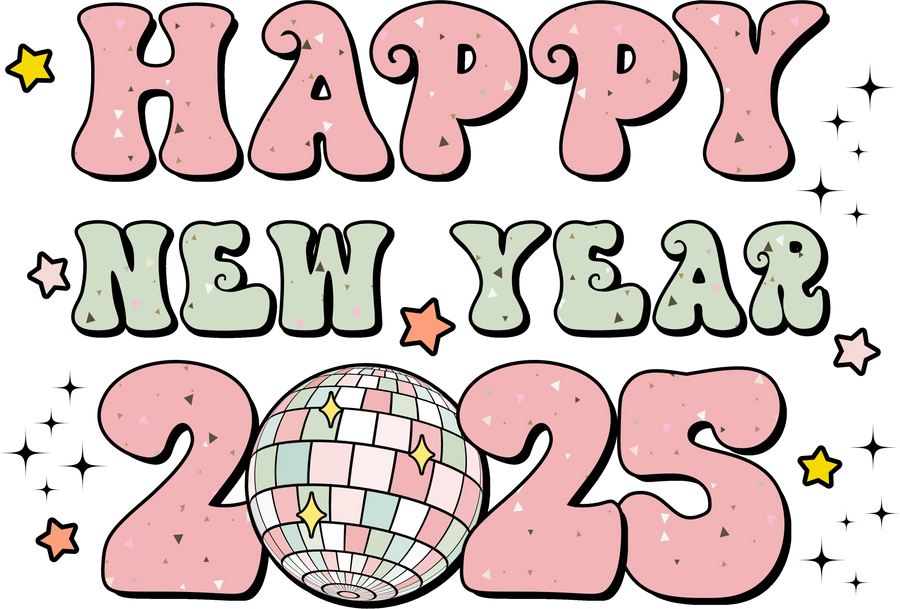 Retro Pastel Disco Ball Happy New Year 2025 Christmas Design - DTF Ready To Press