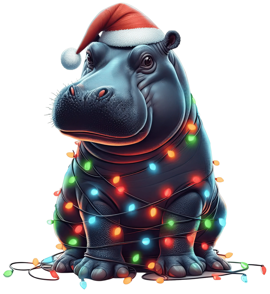Christmas Hippopotamus Tree Design - DTF Ready To Press