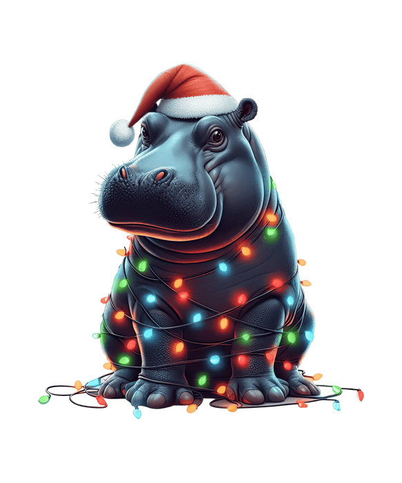 Christmas Hippopotamus Tree Design - DTF Ready To Press