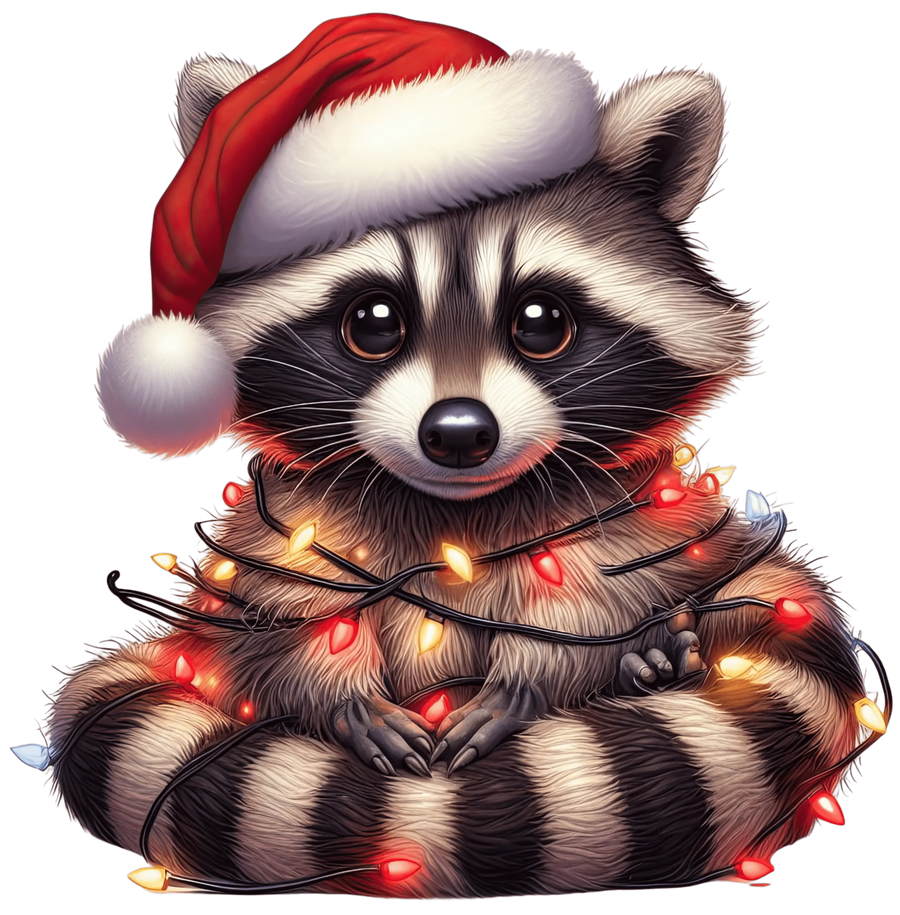 Christmas Raccoon Tree Design - DTF Ready To Press