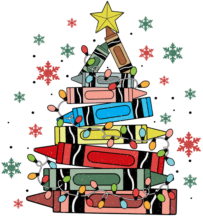 Christmas Crayons Tree Design - DTF Ready To Press