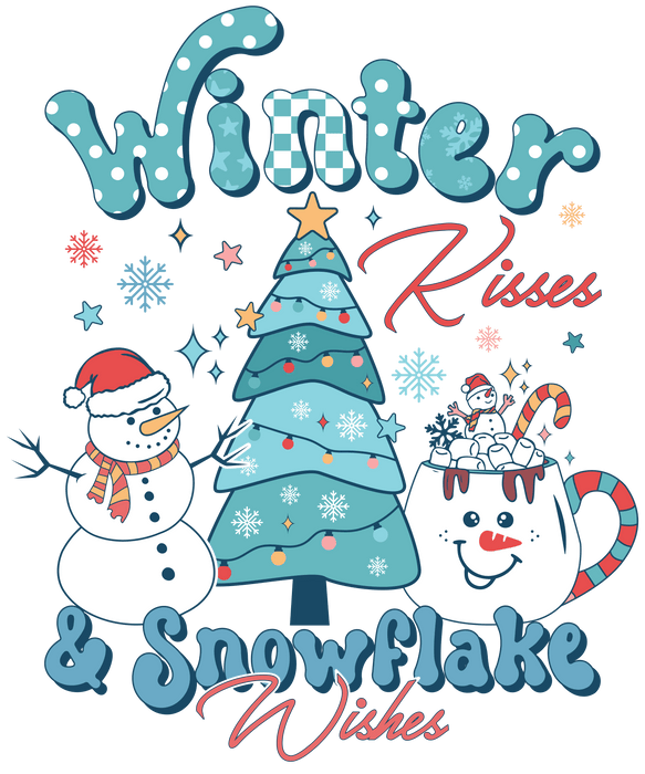 Winter Kisses And Snowflake Wishes Christmas Design - DTF Ready To Press