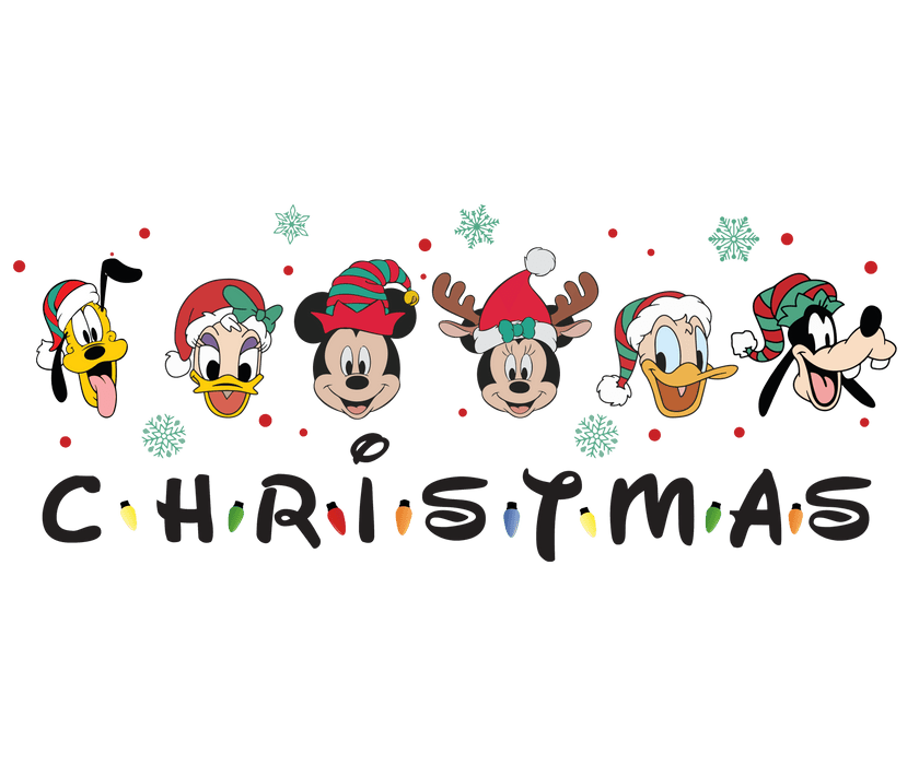 Friends And Mickey Christmas Design - DTF Ready To Press