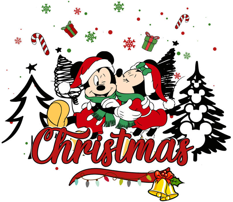 Mickey And Minnie Christmas Tree Design - DTF Ready To Press