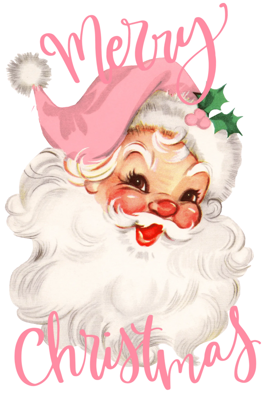 Merry Christmas Pink Santa Design - DTF Ready To Press