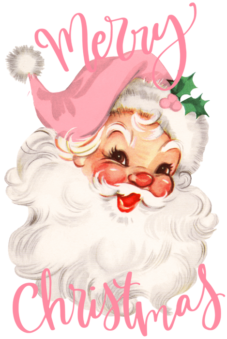 Merry Christmas Pink Santa Design - DTF Ready To Press