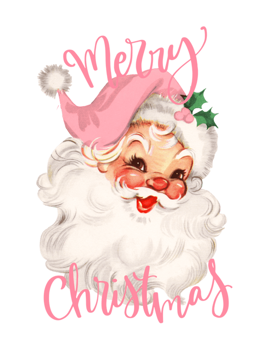 Merry Christmas Pink Santa Design - DTF Ready To Press