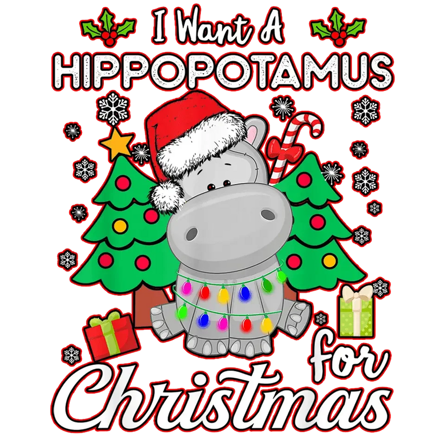 Christmas Hippopotamus Design - DTF Ready To Press