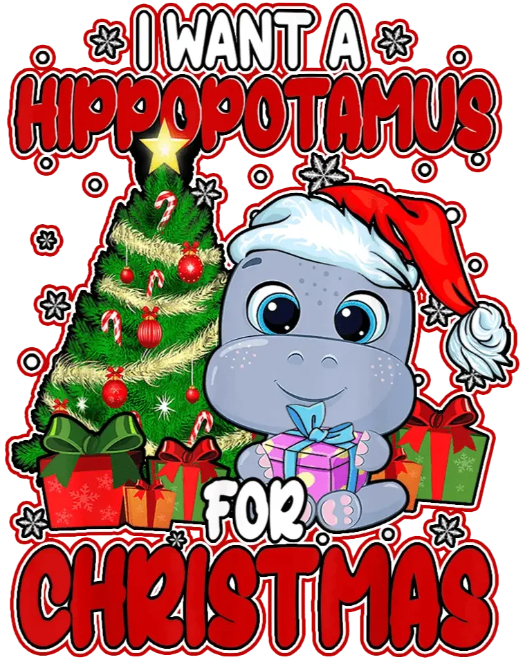 Christmas Hippopotamus Design - DTF Ready To Press