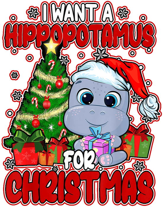 Christmas Hippopotamus Design - DTF Ready To Press