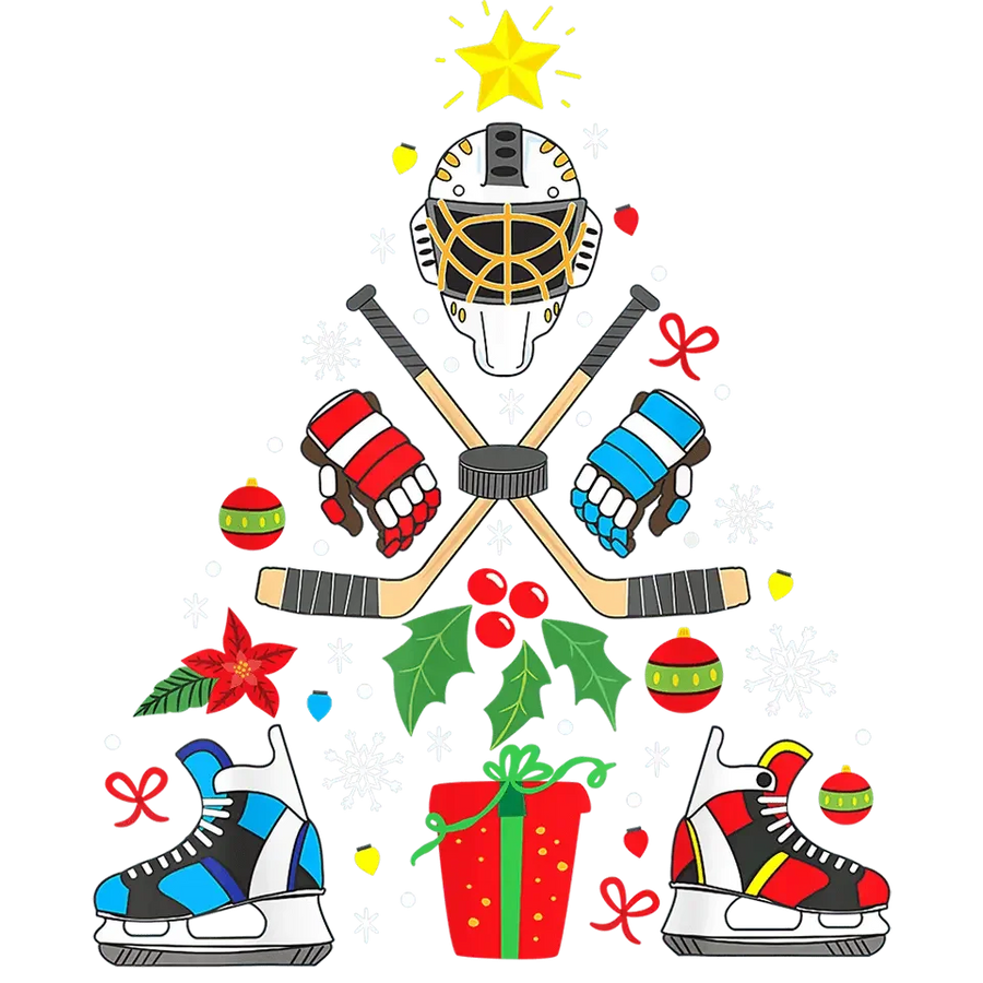 Christmas Hockey Tree Design - DTF Ready To Press