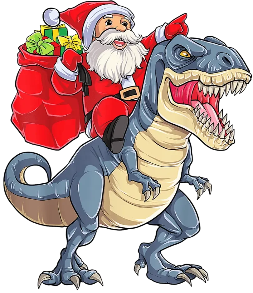 Santa Riding T Rex DTF Ready to Press