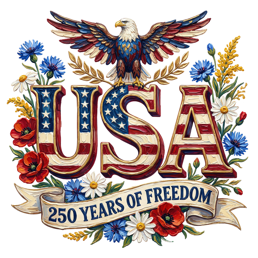 USA 250 Years of Freedom Floral Eagle DTF Transfer Ready to Press