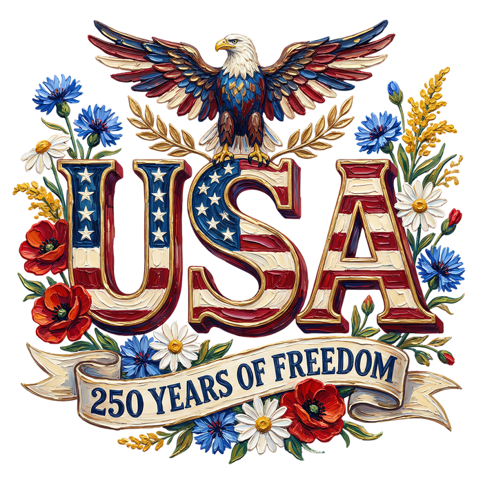 USA 250 Years of Freedom Floral Eagle DTF Transfer Ready to Press