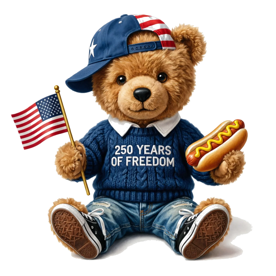 Patriotic Teddy Bear 250 Years of Freedom DTF Transfer Ready to Press