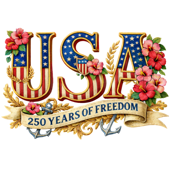 USA 250 Years of Freedom Floral Patriotic DTF Transfer Ready to Press