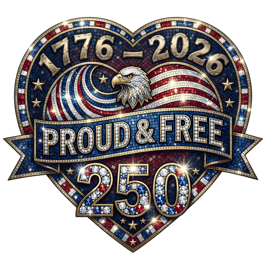 Proud & Free 250 Years Patriotic Heart DTF Transfer Ready to Press