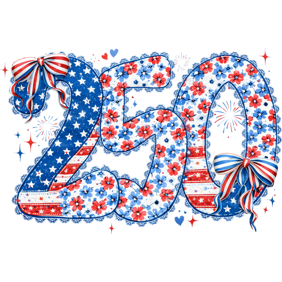 America 250 Floral Patriotic DTF Transfer Ready to Press