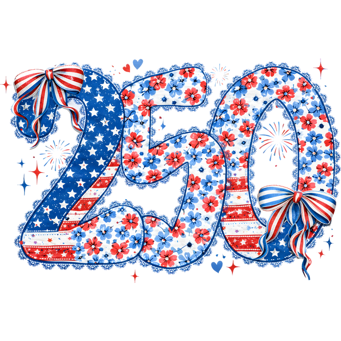 America 250 Floral Patriotic DTF Transfer Ready to Press