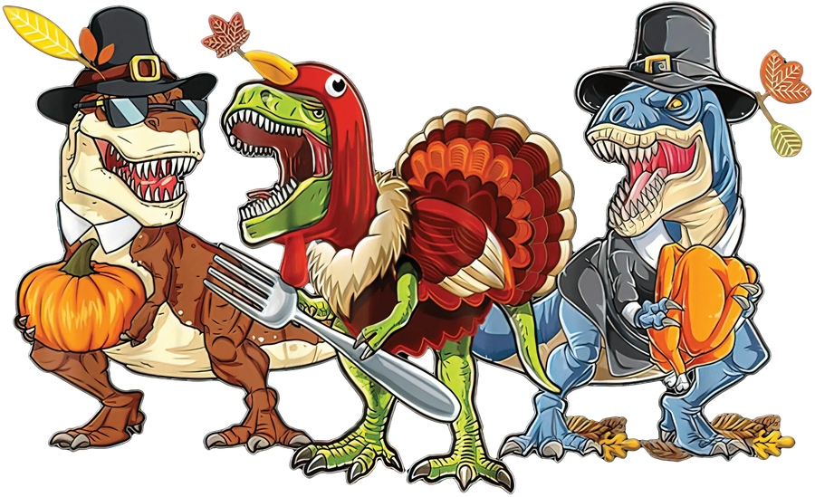 Diseño de dinosaurio para Acción de Gracias: DTF listo para imprimir