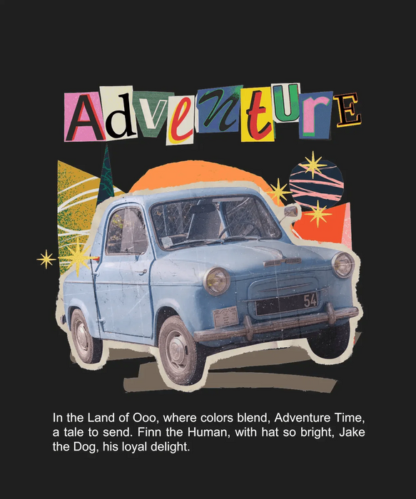Adventure Time Car - DTF Ready to Press (black_bg)