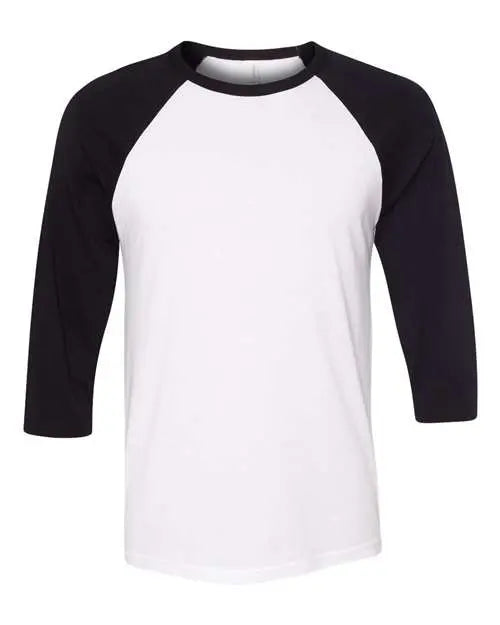 BELLA + CANVAS - Three-Quarter Sleeve Baseball Tee - S - 3200 BELLA + CANVAS