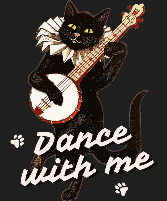 Banjo Cat - DTF Ready to Press (black_bg)