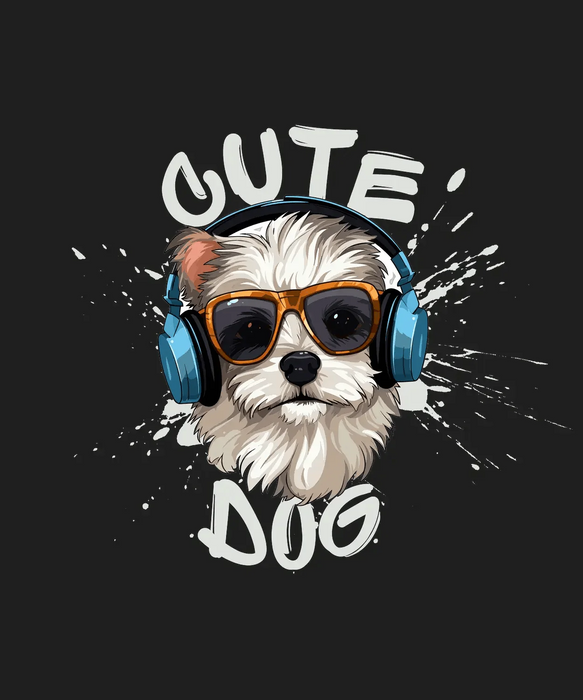 Cute Dog Music - DTF Ready to Press (black_bg)