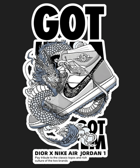 Dragon Sneaker Art - DTF Ready to Press (black_bg)