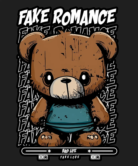 Fake Romance Teddy Bear - DTF Ready to Press (black_bg)