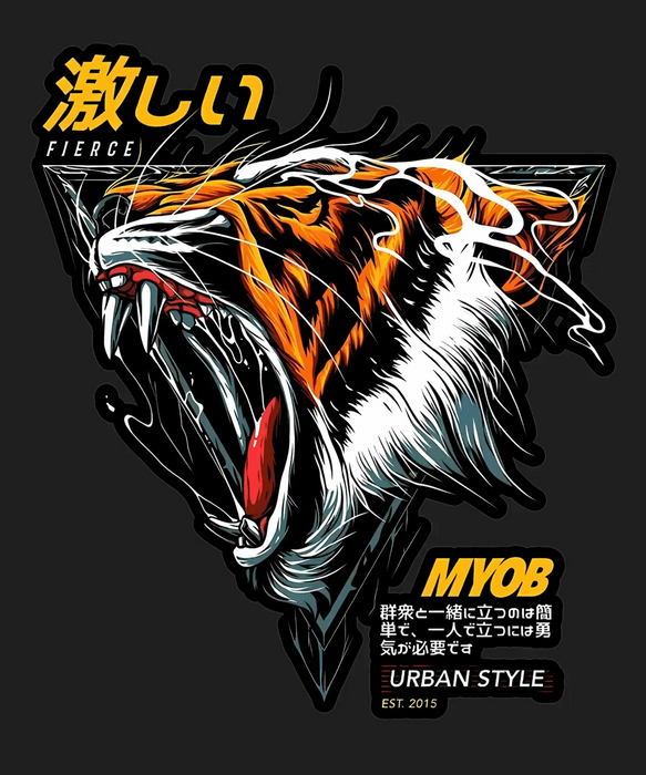 Fierce Tiger Print - DTF Ready to Press (black_bg)