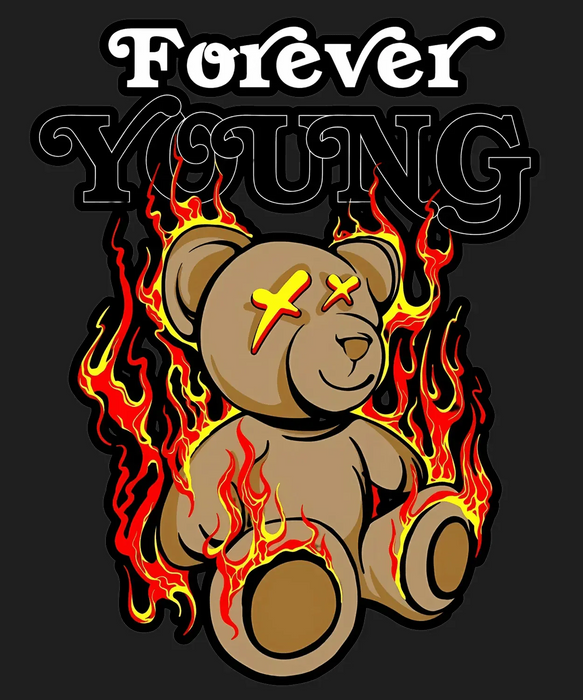 Forever Young Teddy - DTF Ready to Press (black_bg)