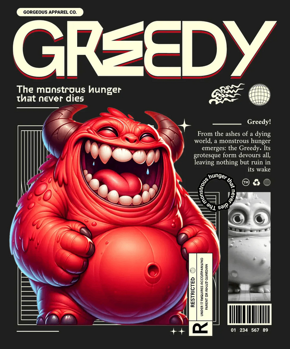Greedy Monster - DTF Ready to Press (black_bg)