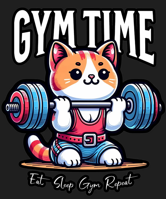 Gym Time Cat - DTF Ready to Press (black_bg)