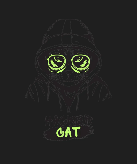 Hacker Cat - DTF Ready to Press (black_bg)