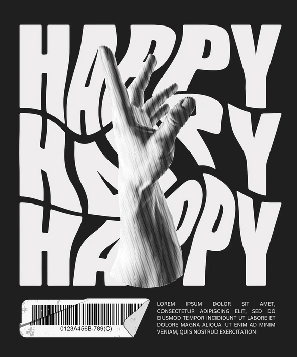 Happy Hand Pose - DTF Ready to Press (black_bg)