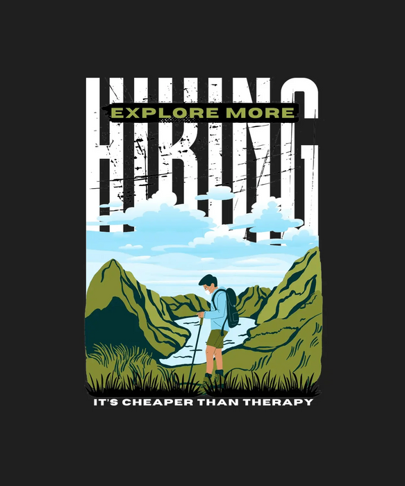 Hiking Therapy - DTF Ready to Press (black_bg)