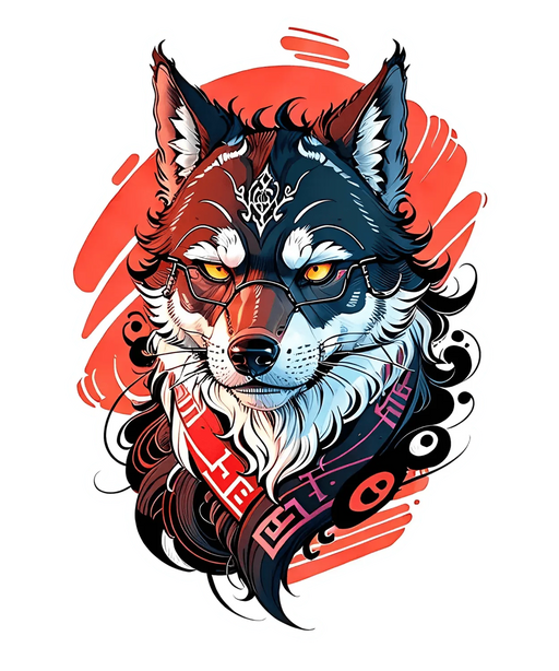 Hipster Wolf Art - DTF Ready to Press (original)