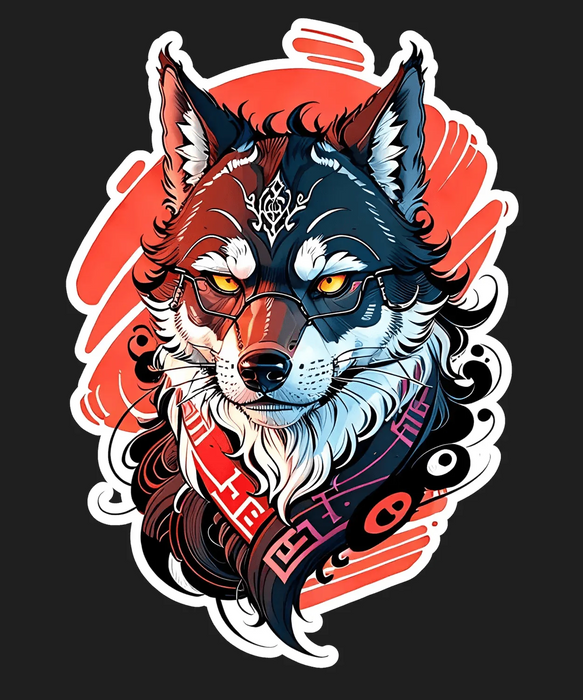Hipster Wolf Art - DTF Ready to Press (black_bg)