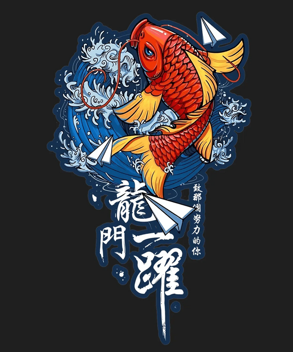 Koi Fish Waves - DTF Ready to Press (black_bg)