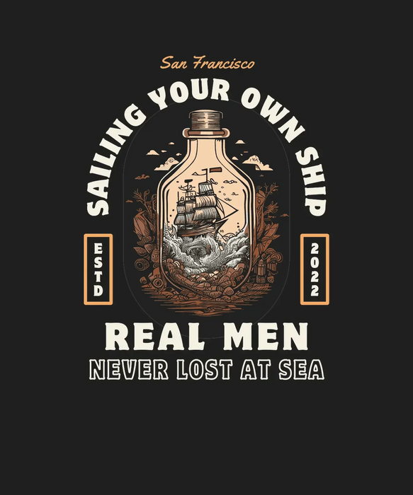 Nautical Ship Bottle - DTF Ready to Press (black_bg)