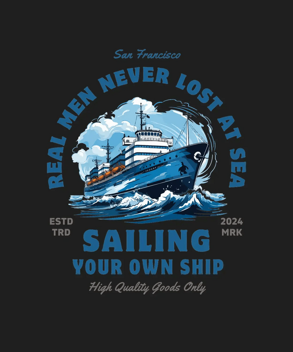 Nautical Ship Design - DTF Ready to Press (black_bg)