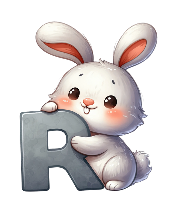 Animal Alphabet R Rabbit Design - DTF Ready To Press