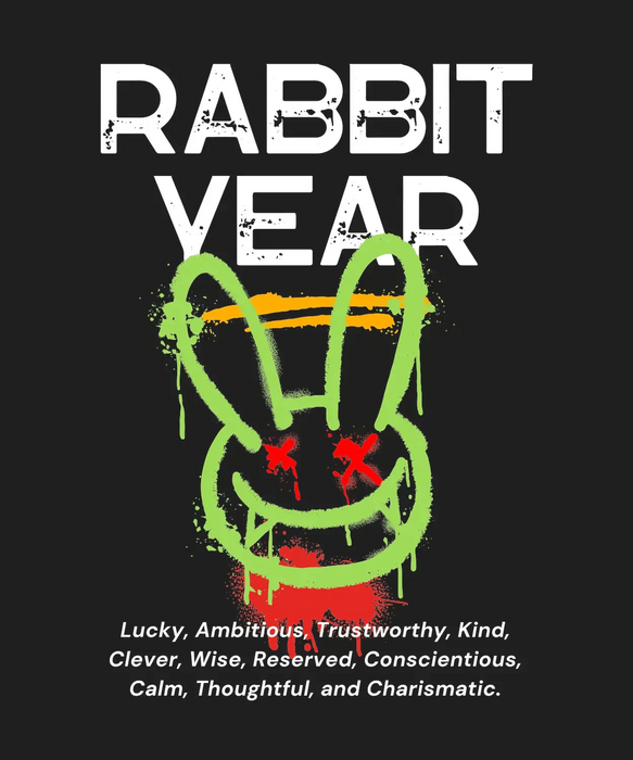 Rabbit Year Vibes - DTF Ready to Press (black_bg)